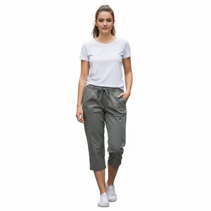Ellen Tracy Gray Drawstring Linen Cropped Pants